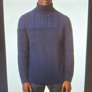 Men’s Ted Baker Rolly Multi-Stitch Turtleneck Sweater Navy Blue SZ UK 6 US L/XL